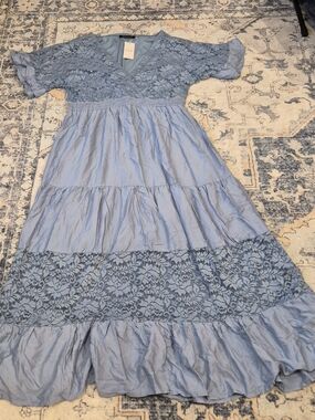 Simplee Apparel Light Blue Lace Maxi Dress